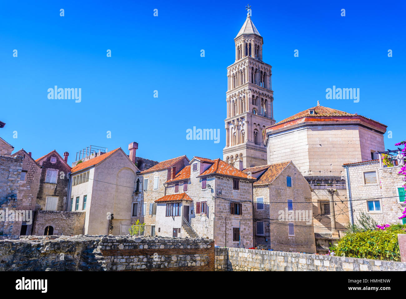 Vista in luoghi di interesse turistico della città, Split Diocletian Palace dal 3 secolo, Croazia. Foto Stock