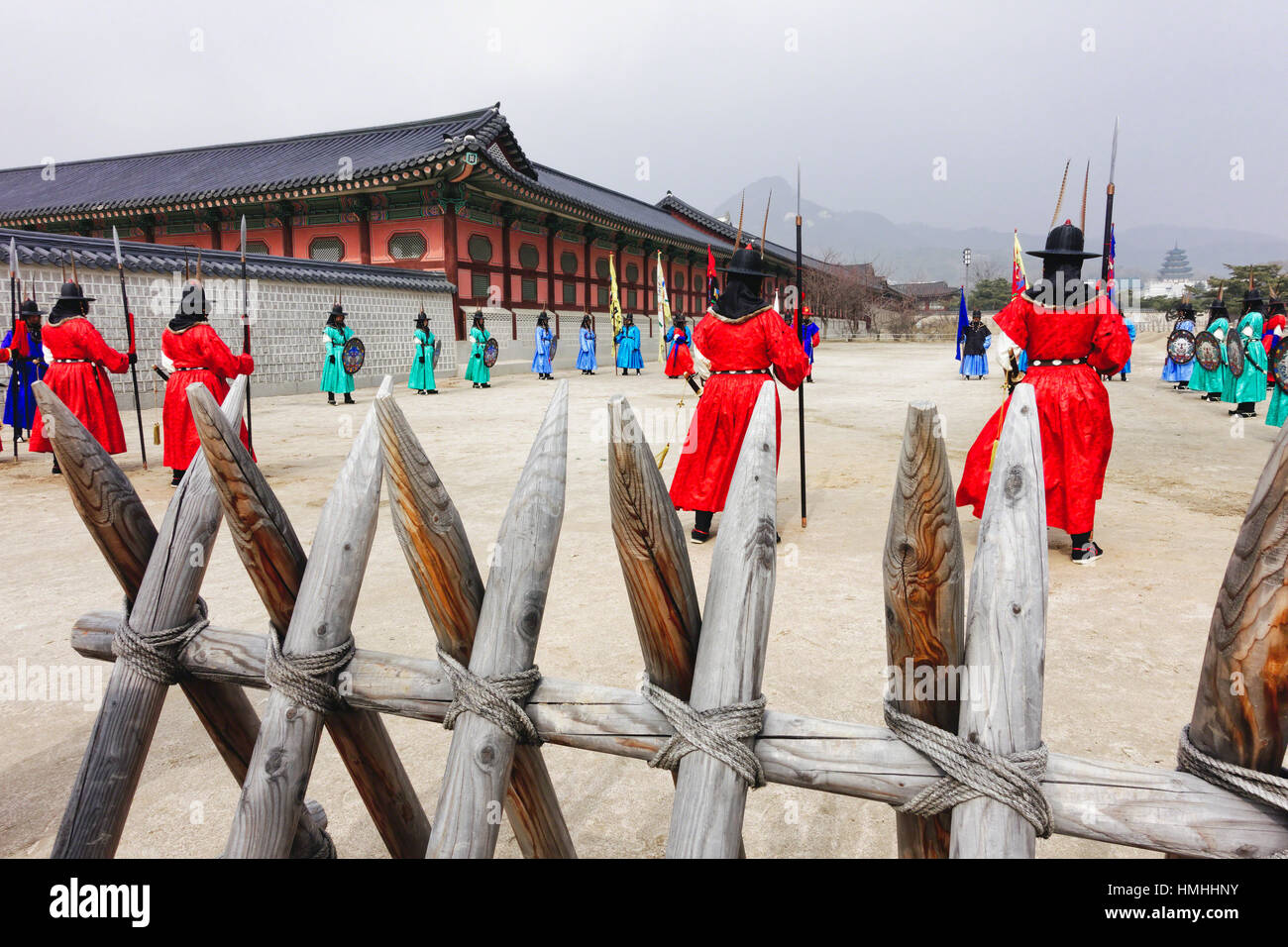 Royal Guard Cerimonia di ispezione, il Palazzo Gyeongbokgung, Seoul, Corea del Sud Foto Stock