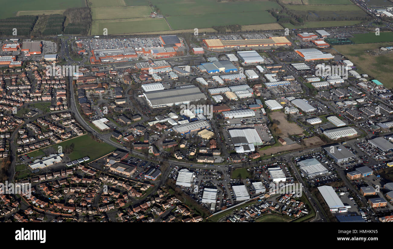 Vista aerea di Clifton Moor, lato nord di York, Regno Unito Foto Stock