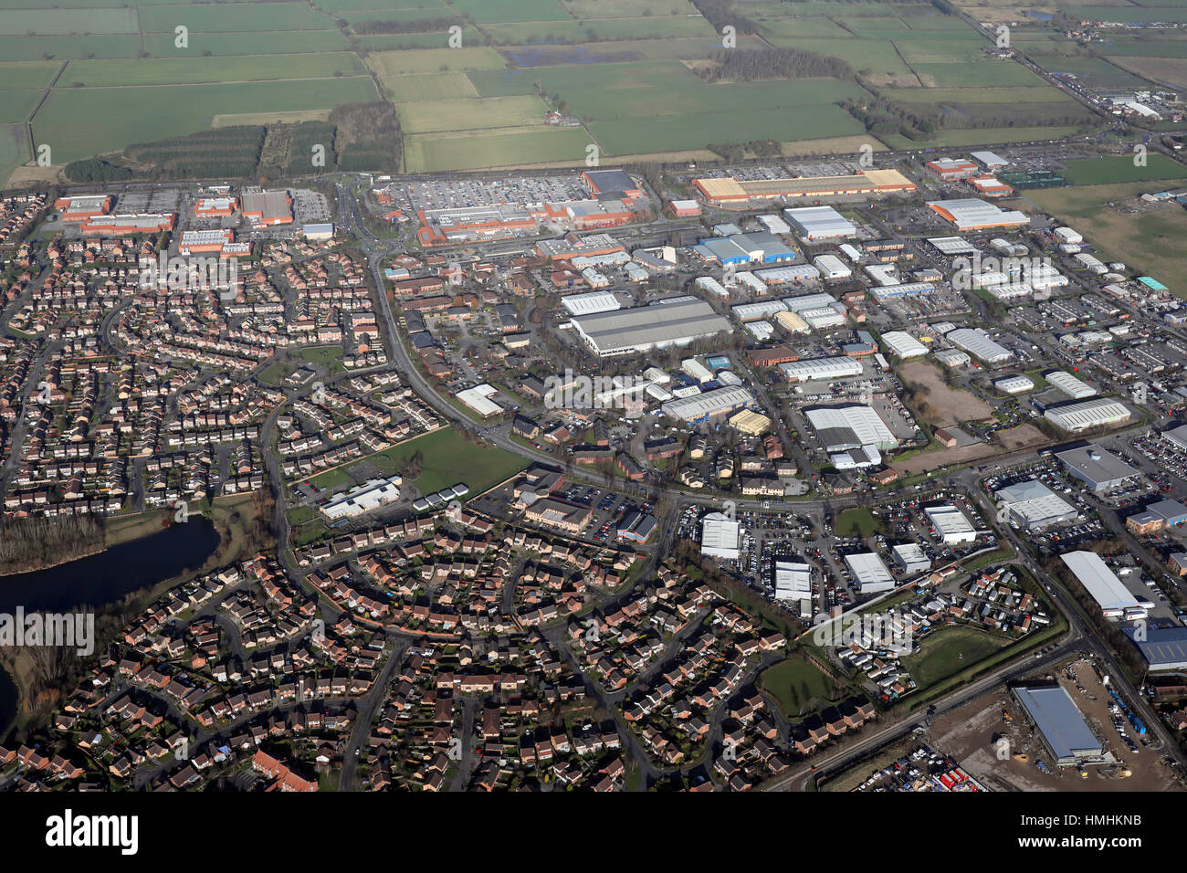 Vista aerea di Clifton Moor, lato nord di York, Regno Unito Foto Stock