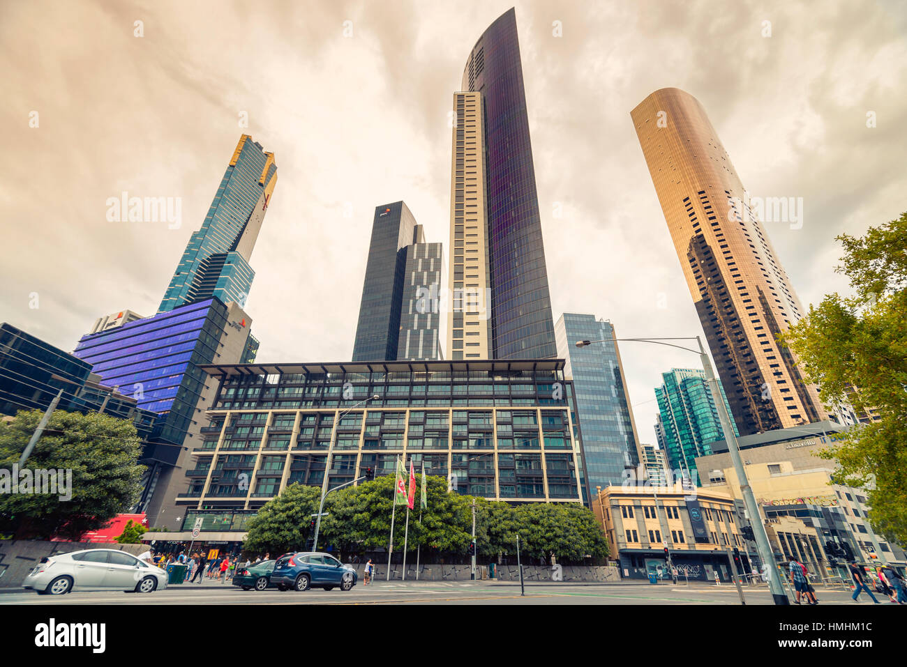 Melbourne, Australia - 27 dicembre 2016: grattacieli in Melbourne CBD, Yarra Southbank, Victoria Foto Stock