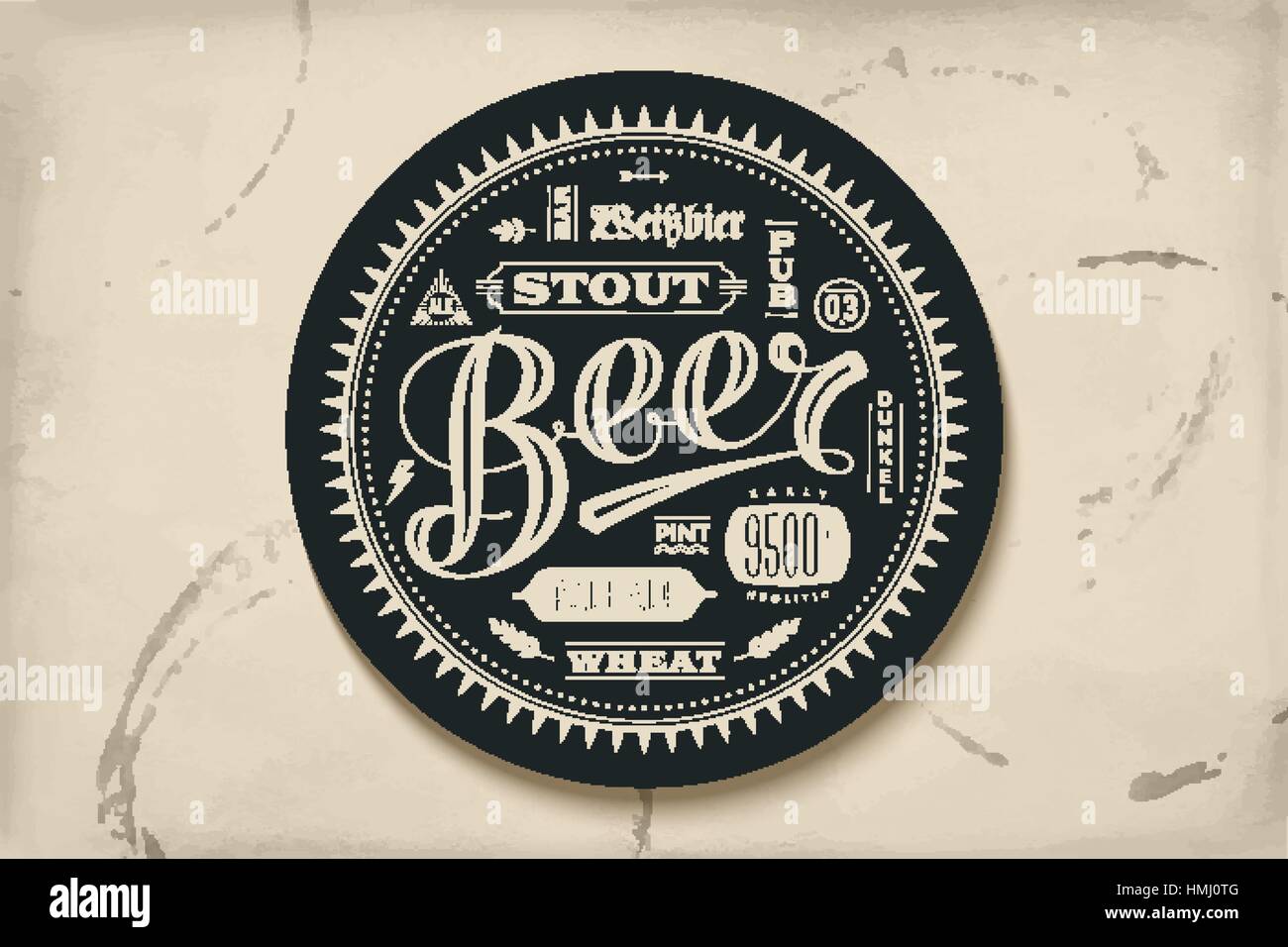 Coaster per la birra con disegnati a mano scritte Illustrazione Vettoriale