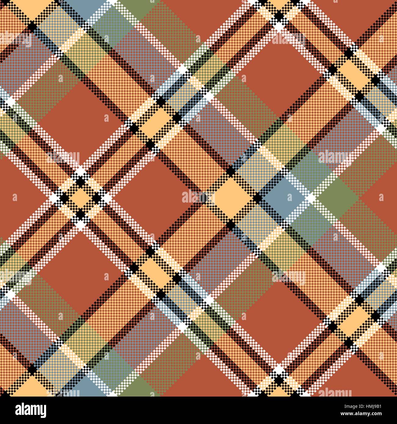 Brown beige tessuto diagonale pixeled texture seamless pattern. Illustrazione Vettoriale. Illustrazione Vettoriale