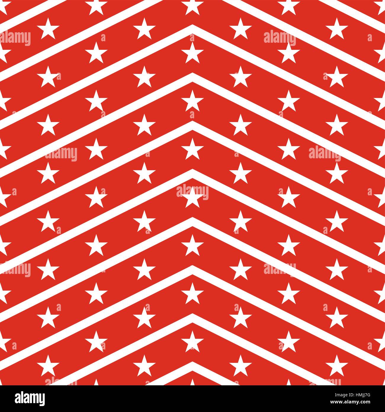 USA patriottica seamless pattern. Bandiera americana simboli e colori. Sfondo per il 4 luglio negli Stati Uniti il giorno di indipendenza. Bianco strisce a zig-zag e stelle su rosso Illustrazione Vettoriale