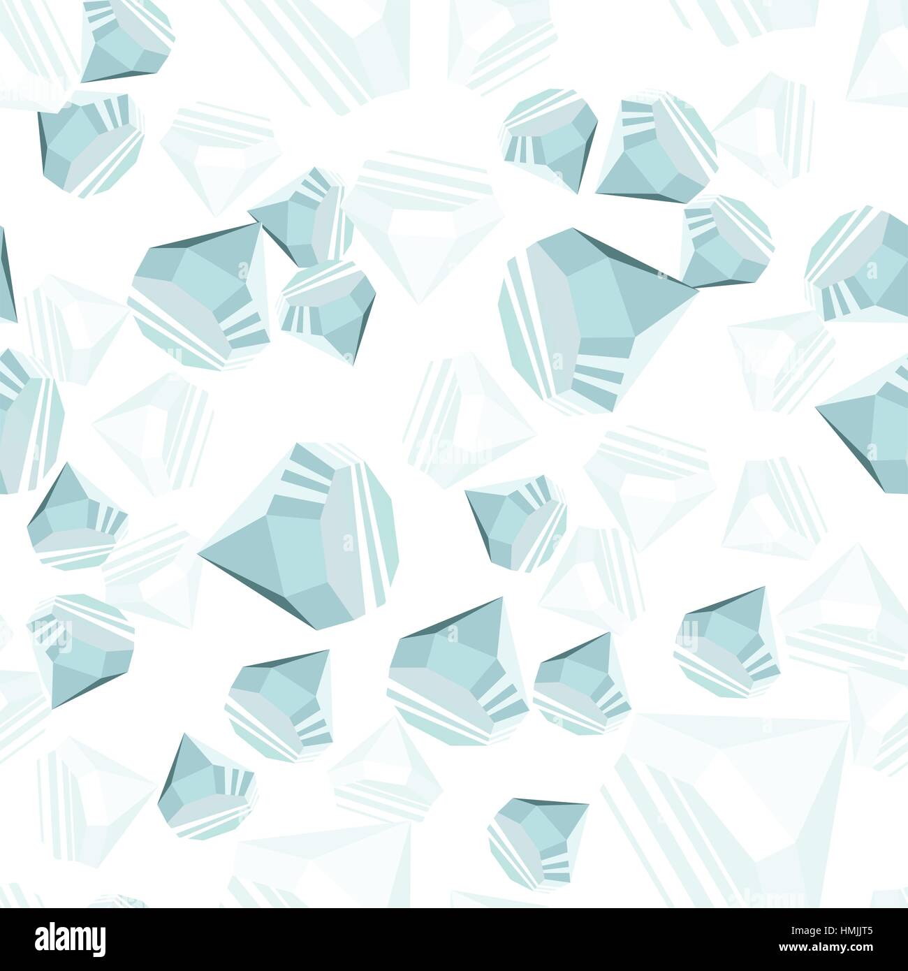 Diamanti casualmente posizionati su sfondo bianco seamless pattern. Crystal clear gioielli brillante ripetendo la texture. EPS8 illustrazione vettoriale. Illustrazione Vettoriale