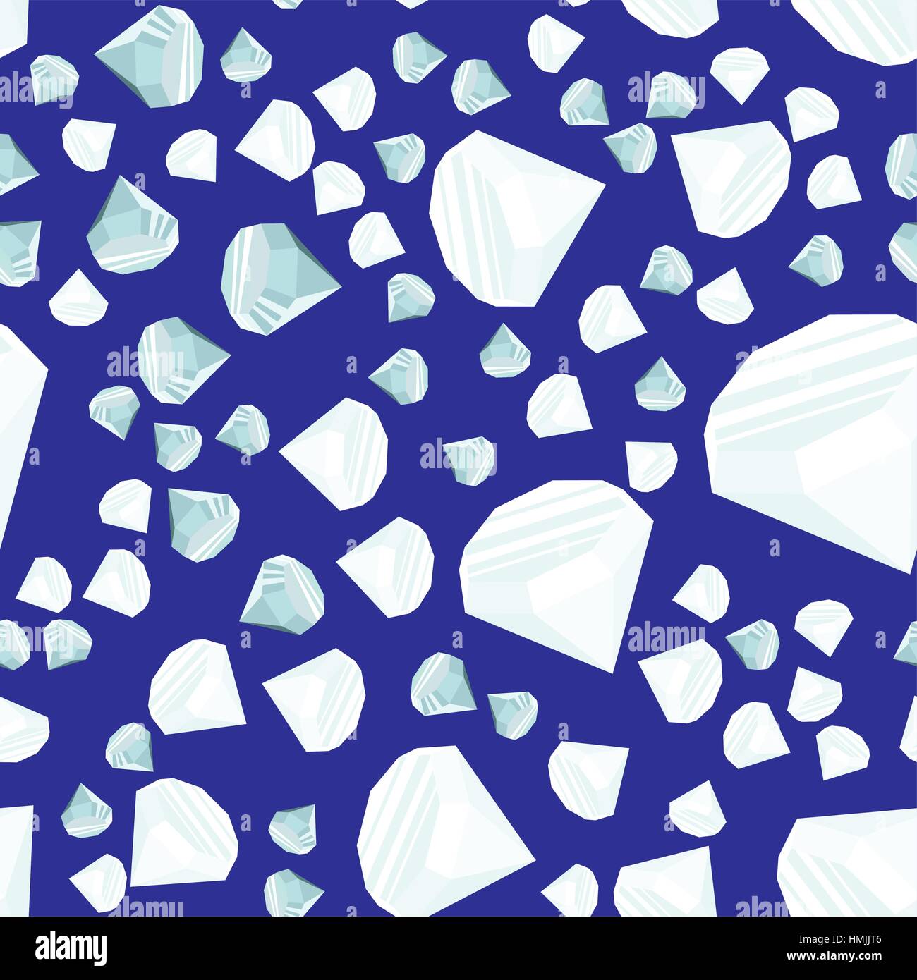 Diamanti casualmente posizionati su sfondo blu seamless pattern. Crystal clear gioielli brillante ripetendo la texture. EPS8 illustrazione vettoriale. Illustrazione Vettoriale