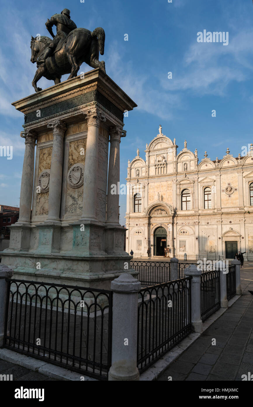 Monumento a Colleoni e la Scuola Grande di San Marco Foto Stock