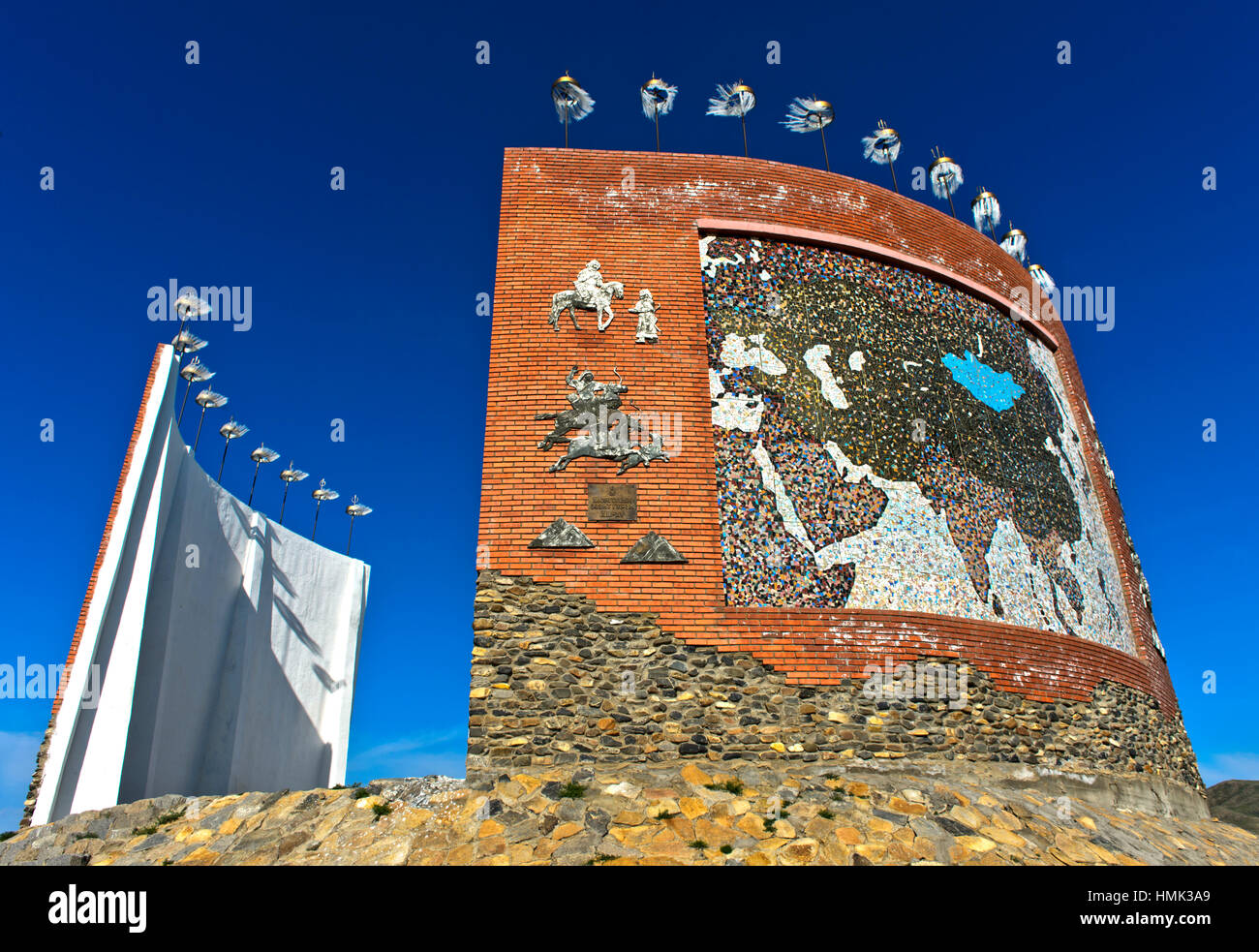 Monumento a Mongolian grande impero, grande Imperial map monumento, Kharkhorin, Mongolia Foto Stock
