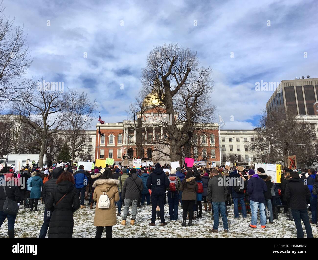 Protesta contro il presidente trump a Boston, MA, Stati Uniti d'America, 01 feb 2017 Foto Stock