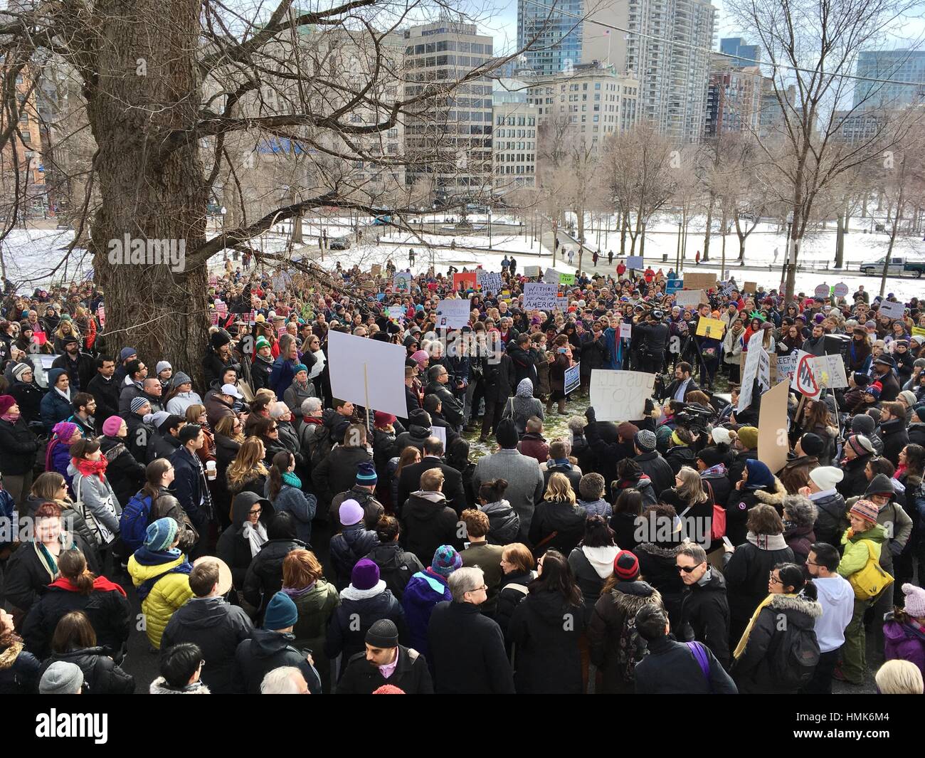 Protesta contro il presidente trump a Boston, MA, Stati Uniti d'America, 01 feb 2017 Foto Stock