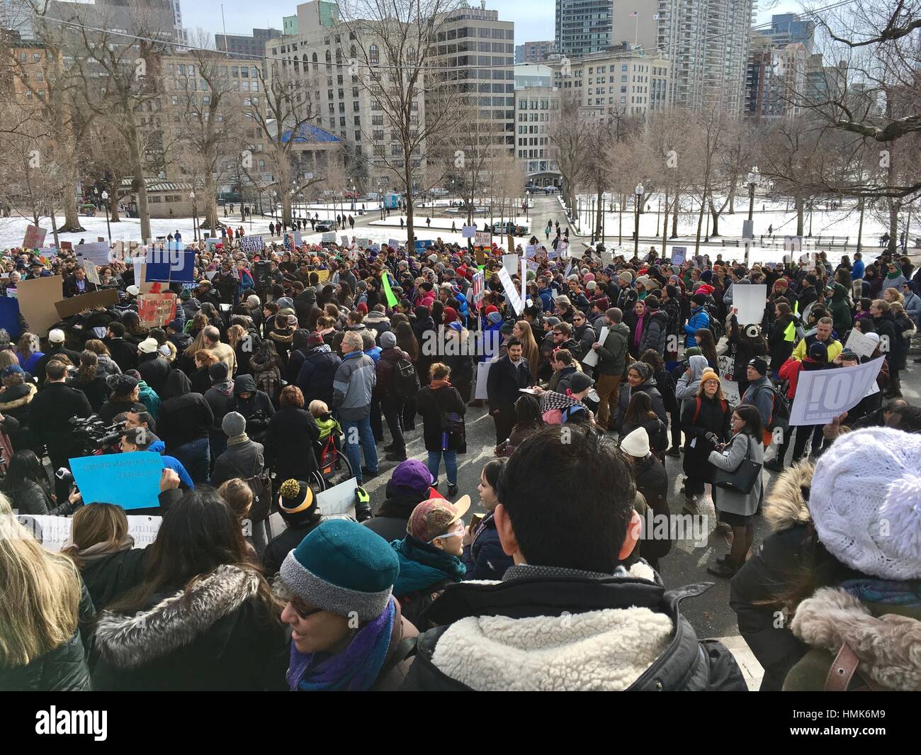 Protesta contro il presidente trump a Boston, MA, Stati Uniti d'America, 01 feb 2017 Foto Stock