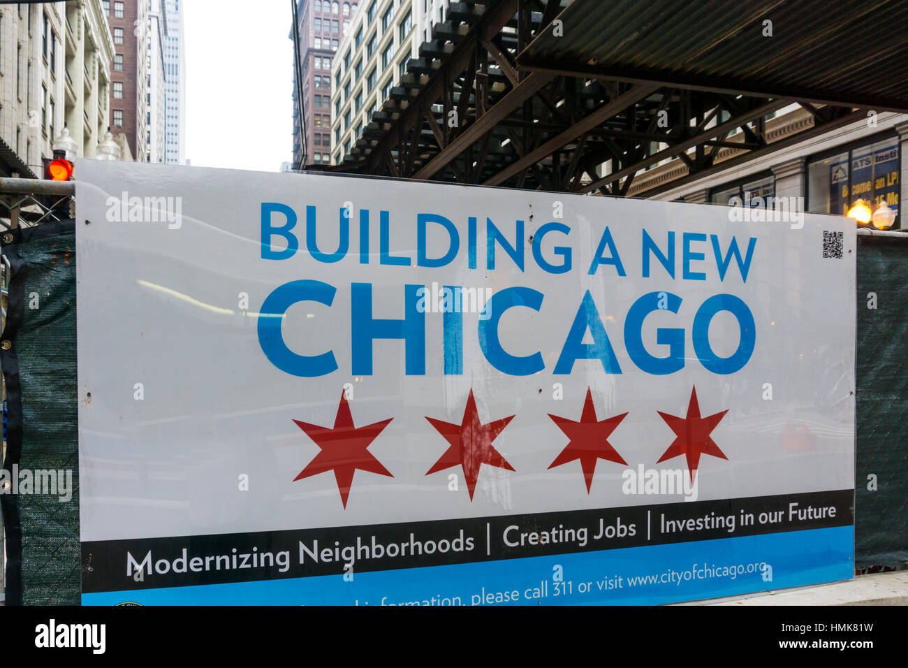 La costruzione di un nuovo segno di Chicago. Foto Stock