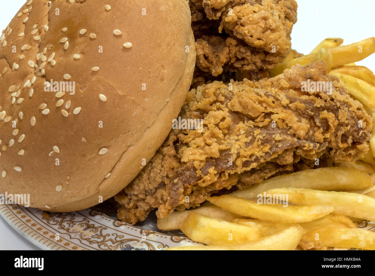 Saporite patate fritte con profondo fritto croccante di pollo piccante deliziosa Foto Stock