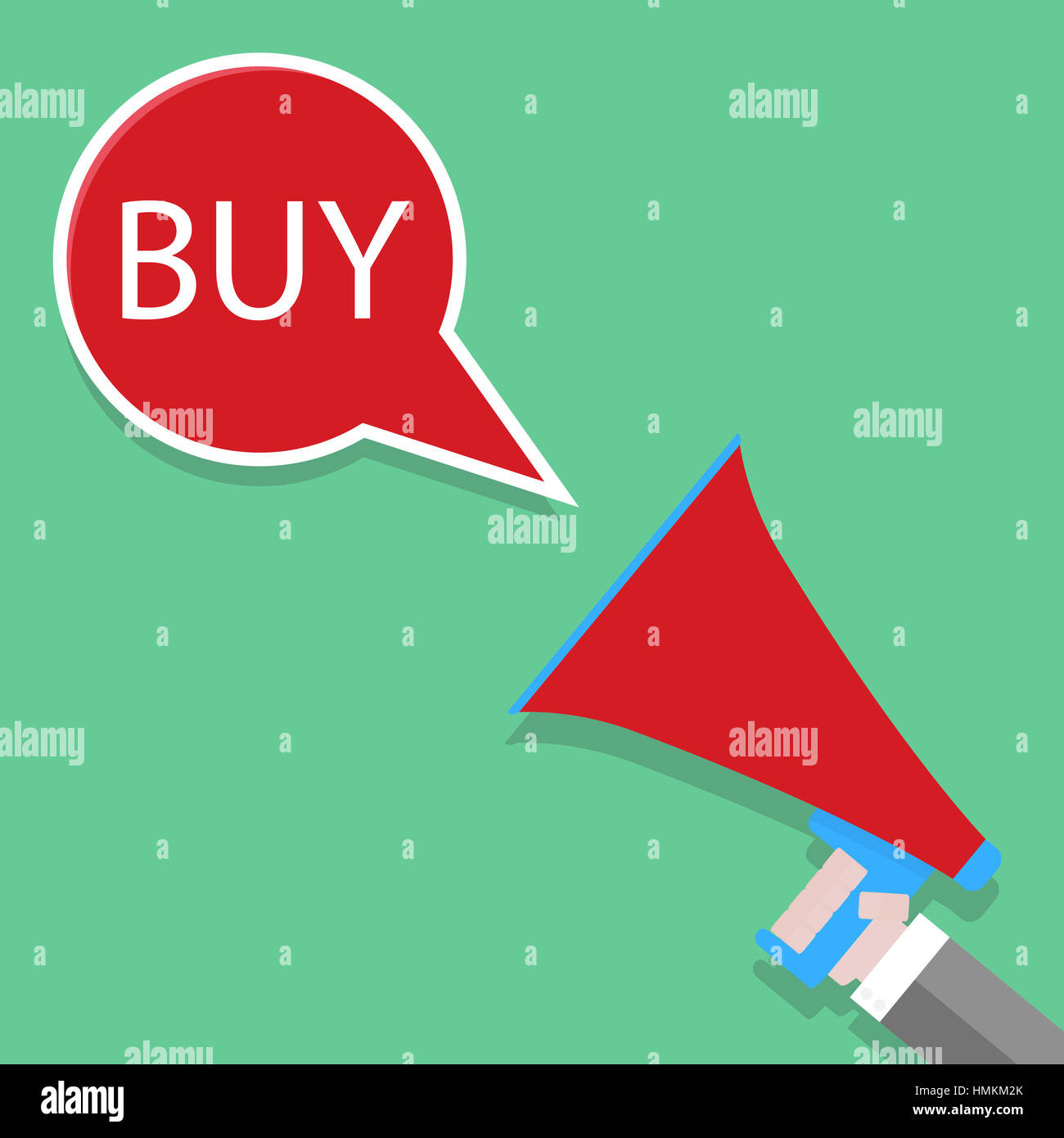 Annuncio di acquistare. Urla megafono. Il modello di pagina di intestazione per lo sconto shopping. Illustrazione Vettoriale Foto Stock