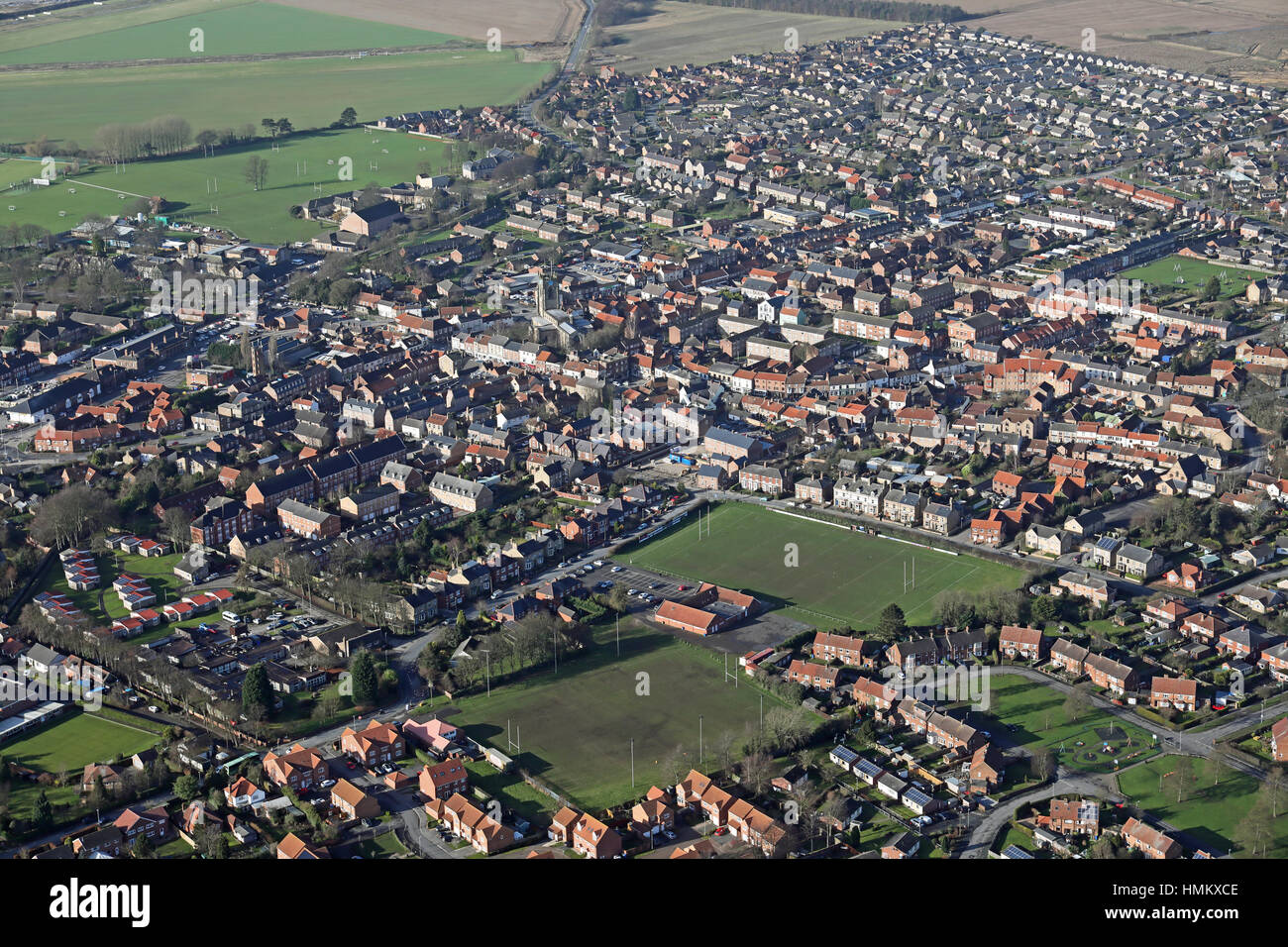 Vista aerea di Pocklington Town Center in East Yorkshire, Regno Unito Foto Stock