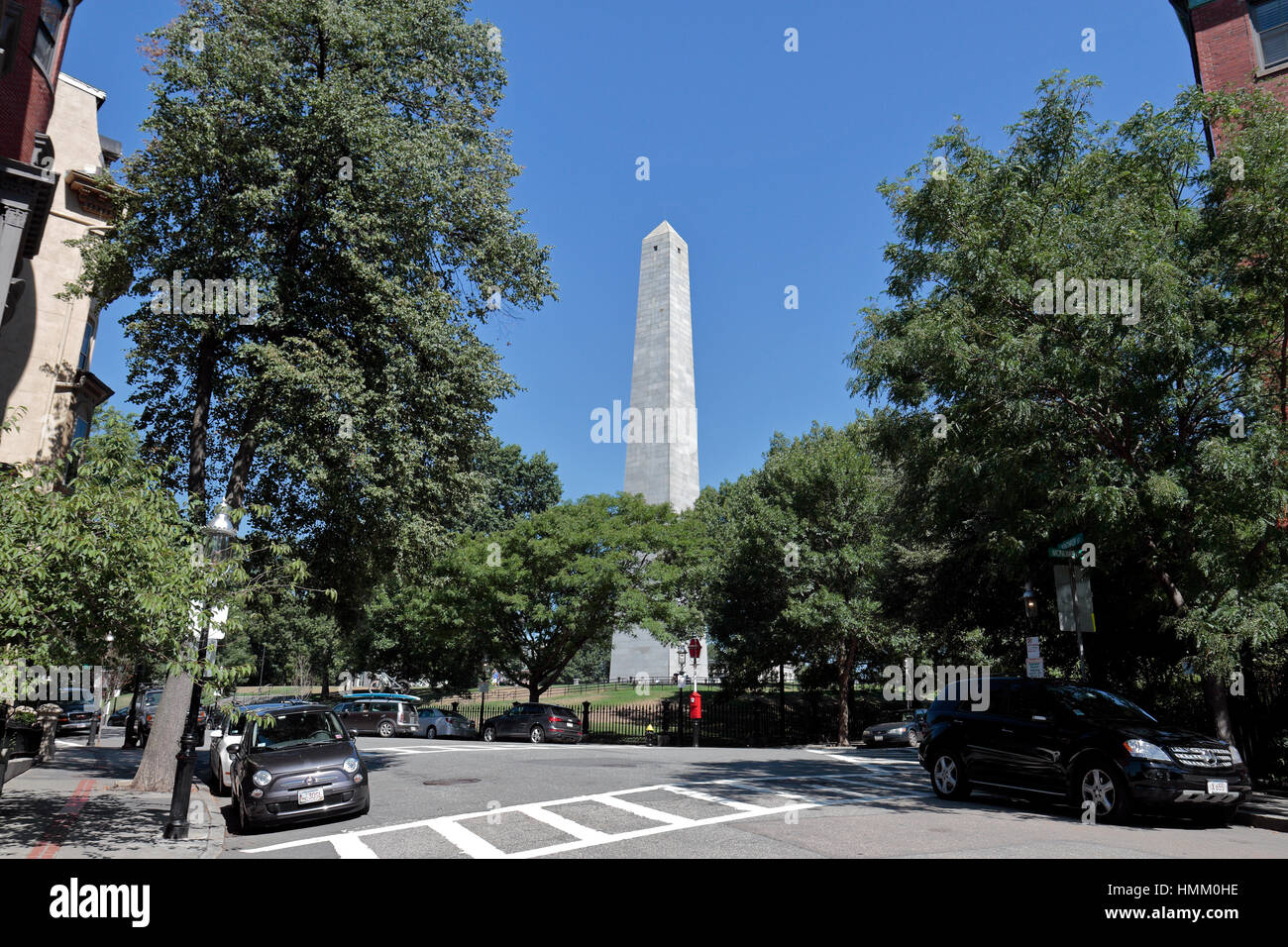 Visualizzare fino Winthrop Street verso il Monumento di Bunker Hill, Boston, Massachusetts, Stati Uniti. Foto Stock