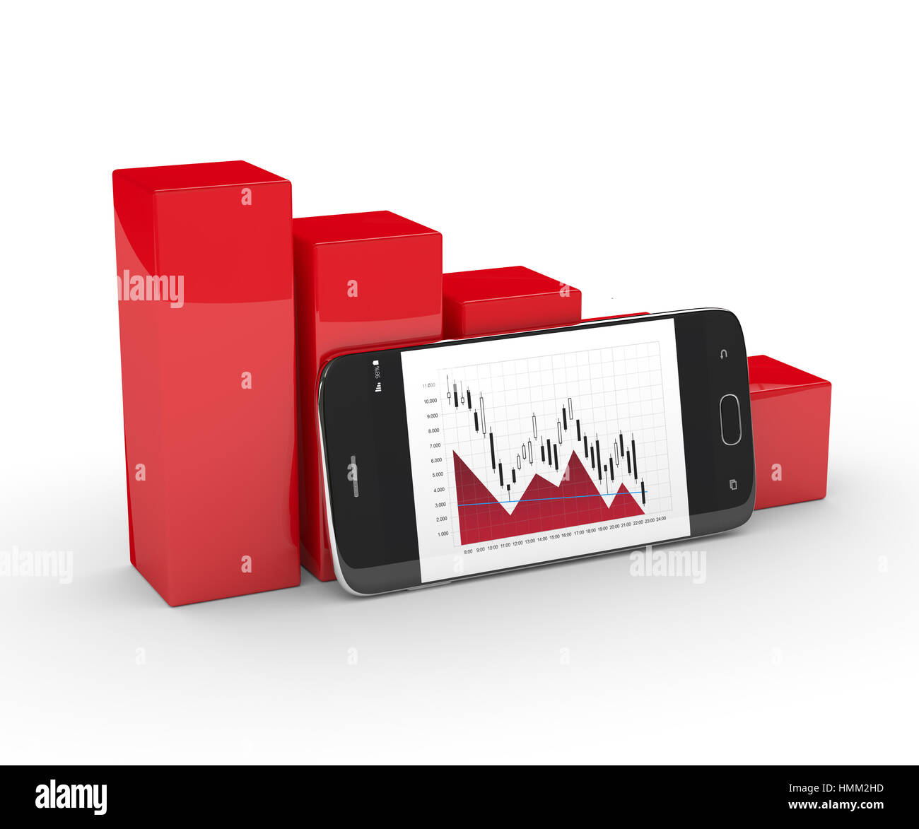 3D rendering di caduta grafico con telefono cellulare isolato su bianco Foto Stock