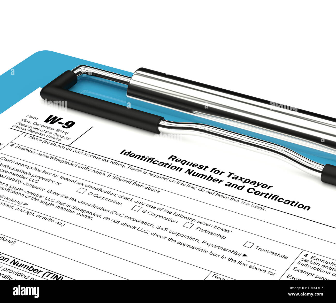 3D rendering del modulo W-9 sulla clipboard isolato su bianco Foto Stock