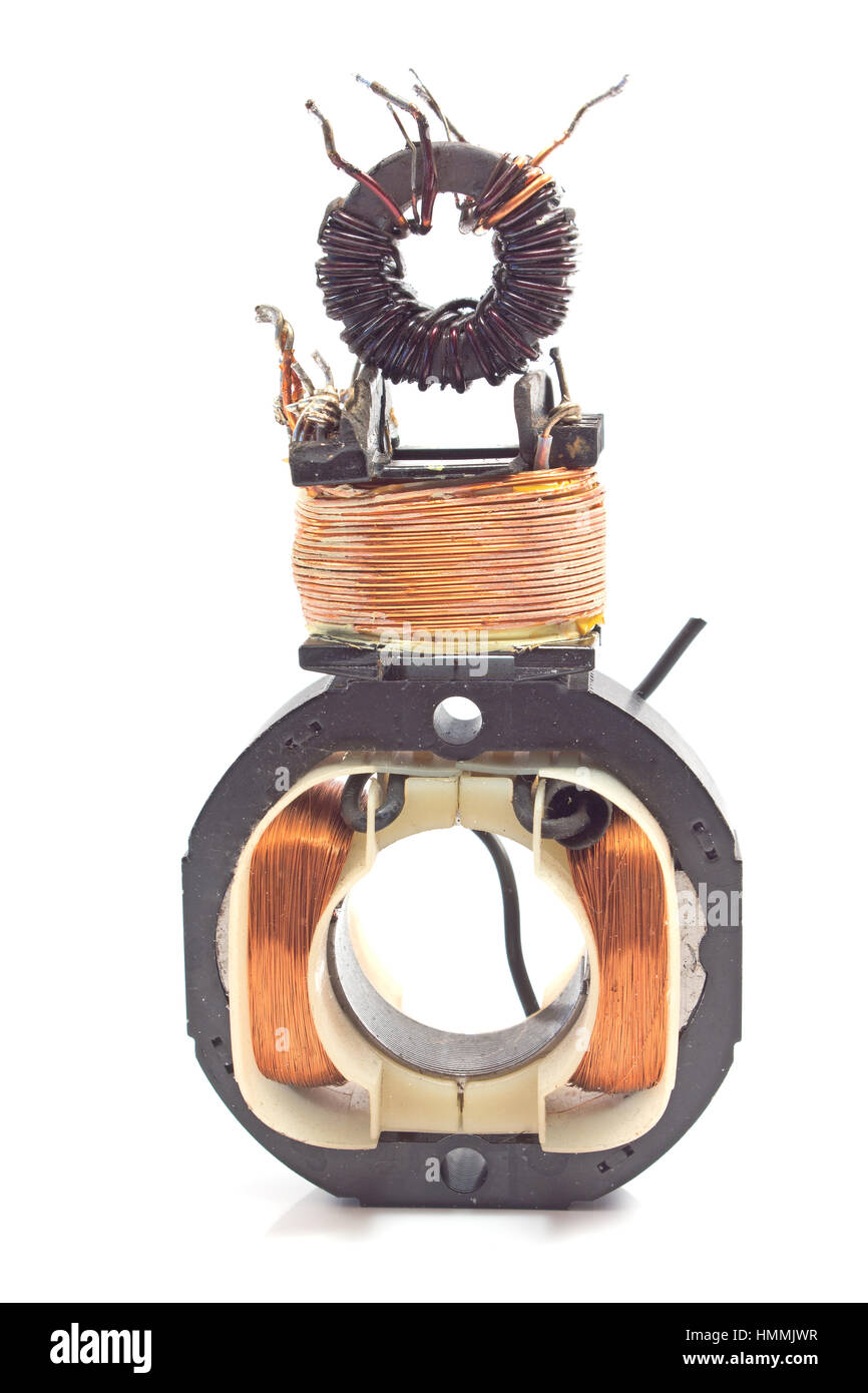 Elettrico della bobina di rame isolato motori su bianco Foto Stock