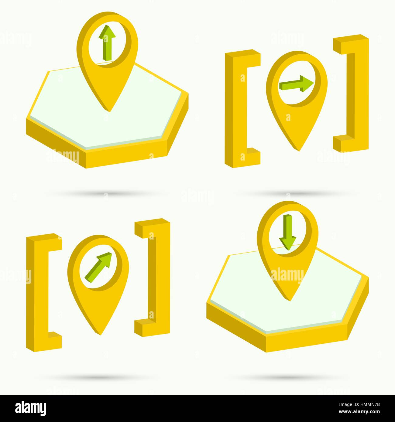 Isometrica icone. Raccolta di quattro icone a forma di freccia. Illustrazione Vettoriale Illustrazione Vettoriale