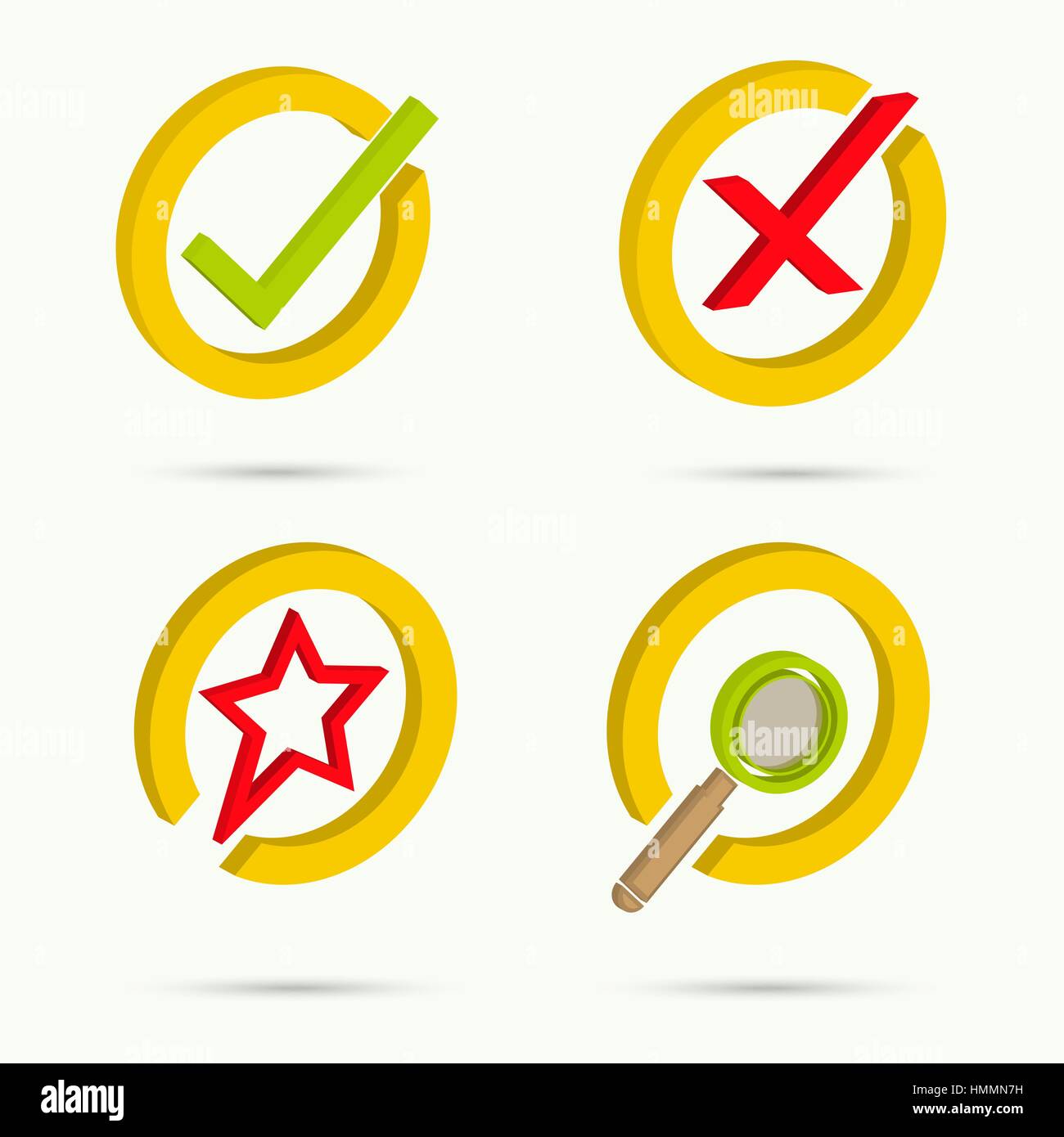 Isometrica icone. Raccolta di quattro icone. La conferma. La cancellazione. Stella. Ricerca. Illustrazione Vettoriale Illustrazione Vettoriale