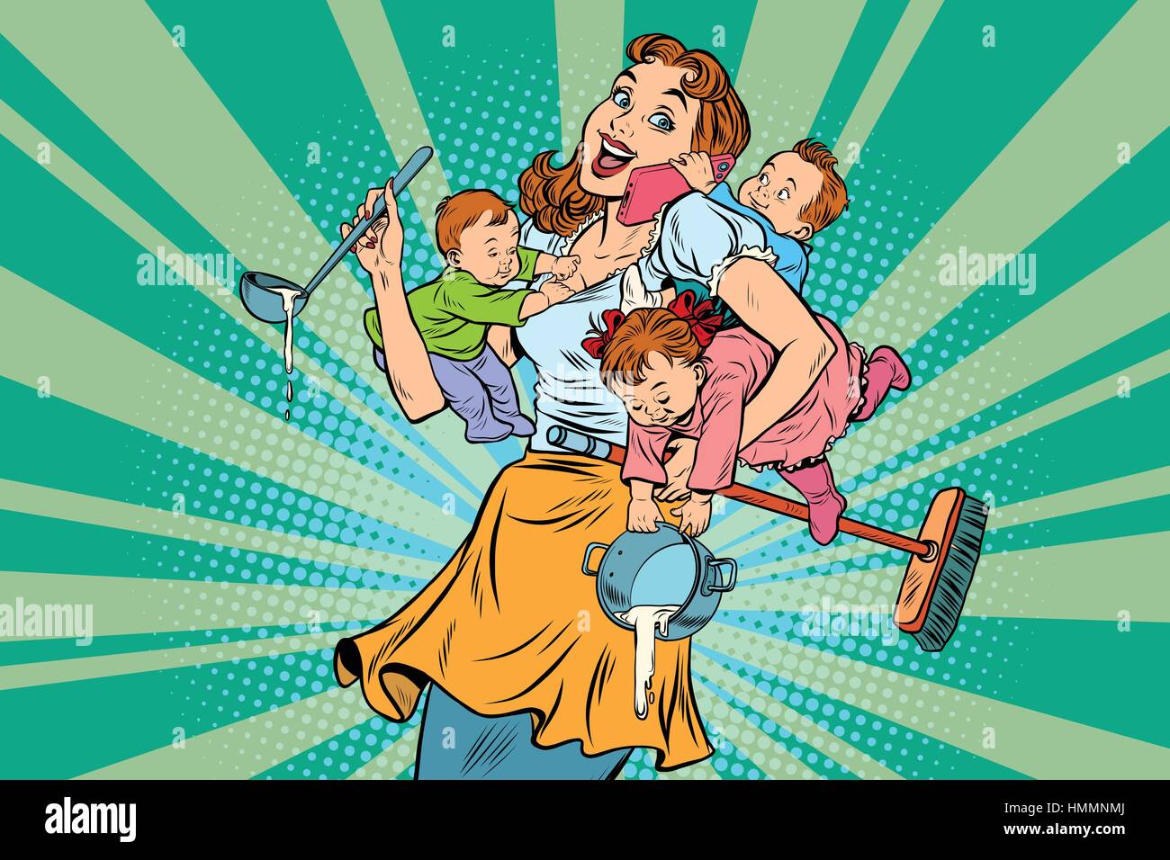 Allegro madre con tre figli Illustrazione Vettoriale