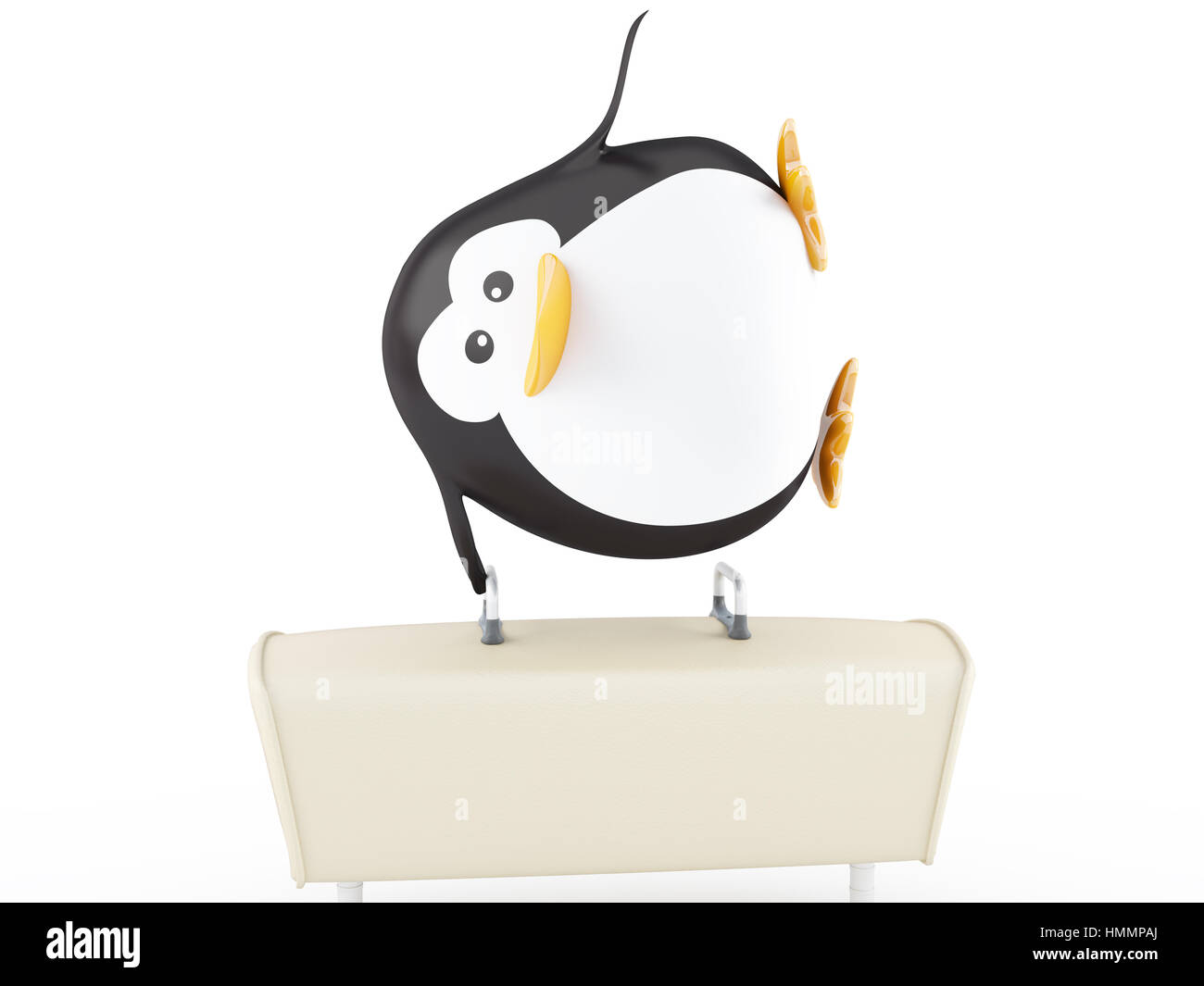 Penguin ginnasta eseguendo sul cavallo - 3D render Foto Stock