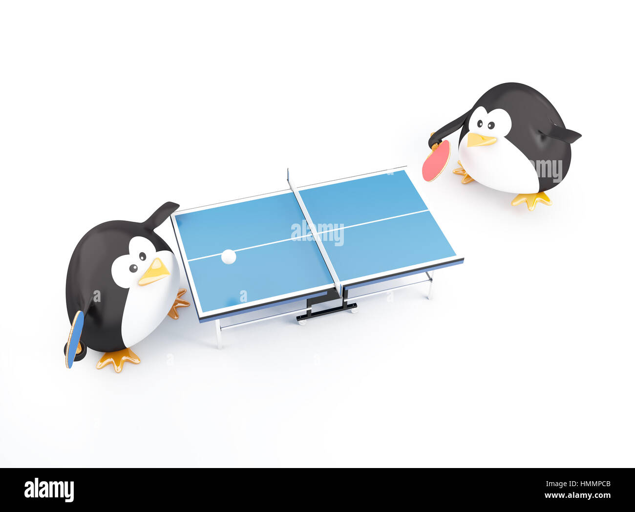 Fat ping pong giocatori penguin - 3D render Foto Stock