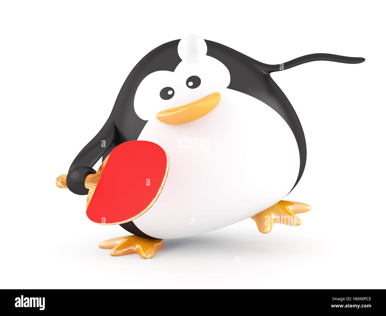 Fat ping pong player penguin - 3D render Foto Stock