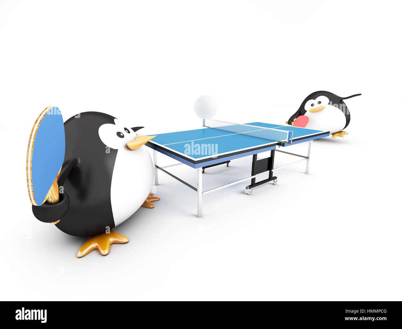 Fat ping pong giocatori penguin - 3D render Foto Stock