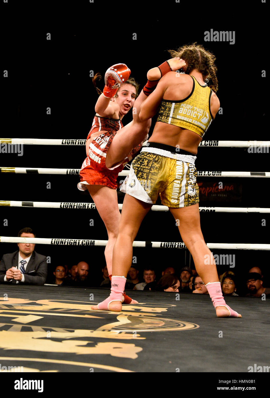 Las Vegas, Stati Uniti d'America. 03Feb, 2017. Las Vegas, Nevada, 3 febbraio 2017 - Lion lotta 34 presso il Tropicana Hotel and Casino - Iman "Pretty Killer" Barlow vs. Meryum "Mergen" Uslu - Lion lotta donna Super Peso gallo titolo - Photo credit: Ken Howard immagini Credito: Ken Howard/Alamy Live News Foto Stock