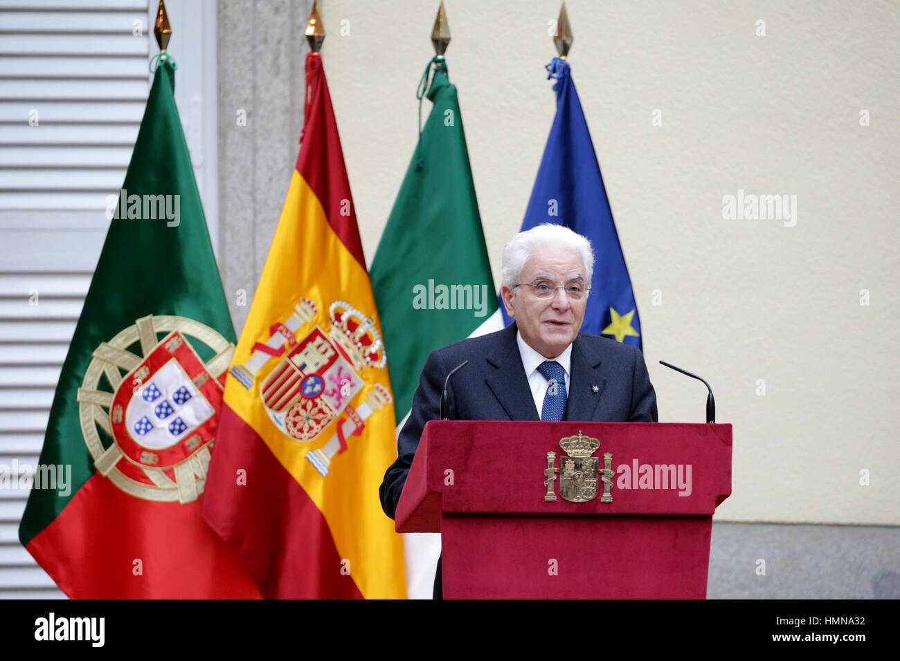 Madrid, Spagna. 10 Febbraio, 2017. Sergio Mattarella durante il Vertice XI del Cotec Europa nel Palazzo Reale di El Pardo, Madrid. Venerdì, 10 febbraio 2017 Credit: Gtres Información más Comuniación on line,S.L./Alamy Live News Foto Stock