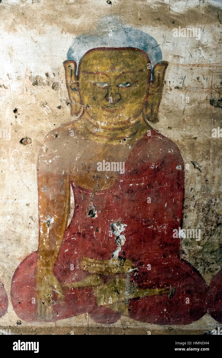 Myanmar (ex Birmanie). Bagan, Mandalay regione. Affresco raffigurante il Buddha Foto Stock