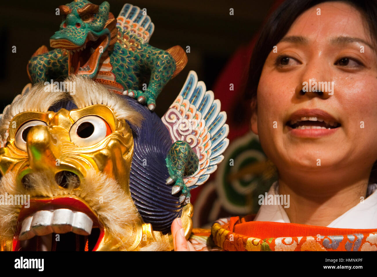 Asia, bugaku, corte, danza, ballerina, gion, Giappone, Kyoto, persone, viaggiare, verticale, giapponese,'bugaku', culturale, danse, dramma, Foto Stock