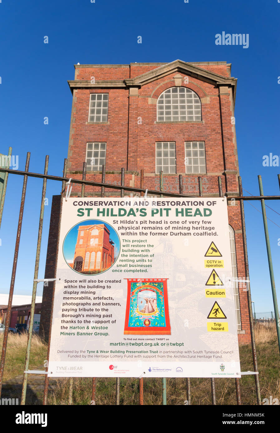 La testa pozzo di St Hilda colliery, South Shields, North East England, Regno Unito Foto Stock