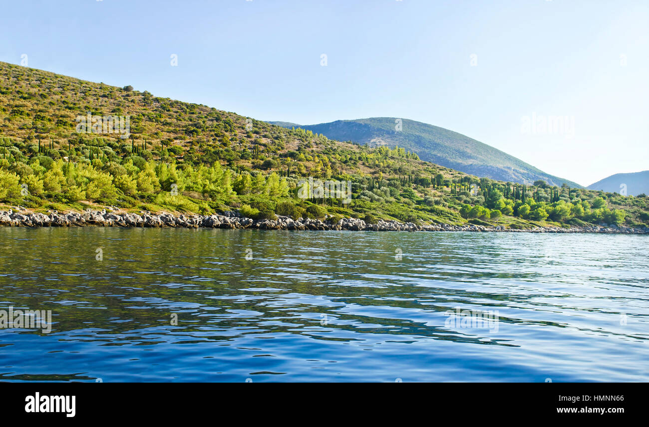 Paesaggio di montagne ad Itaca Grecia Foto Stock