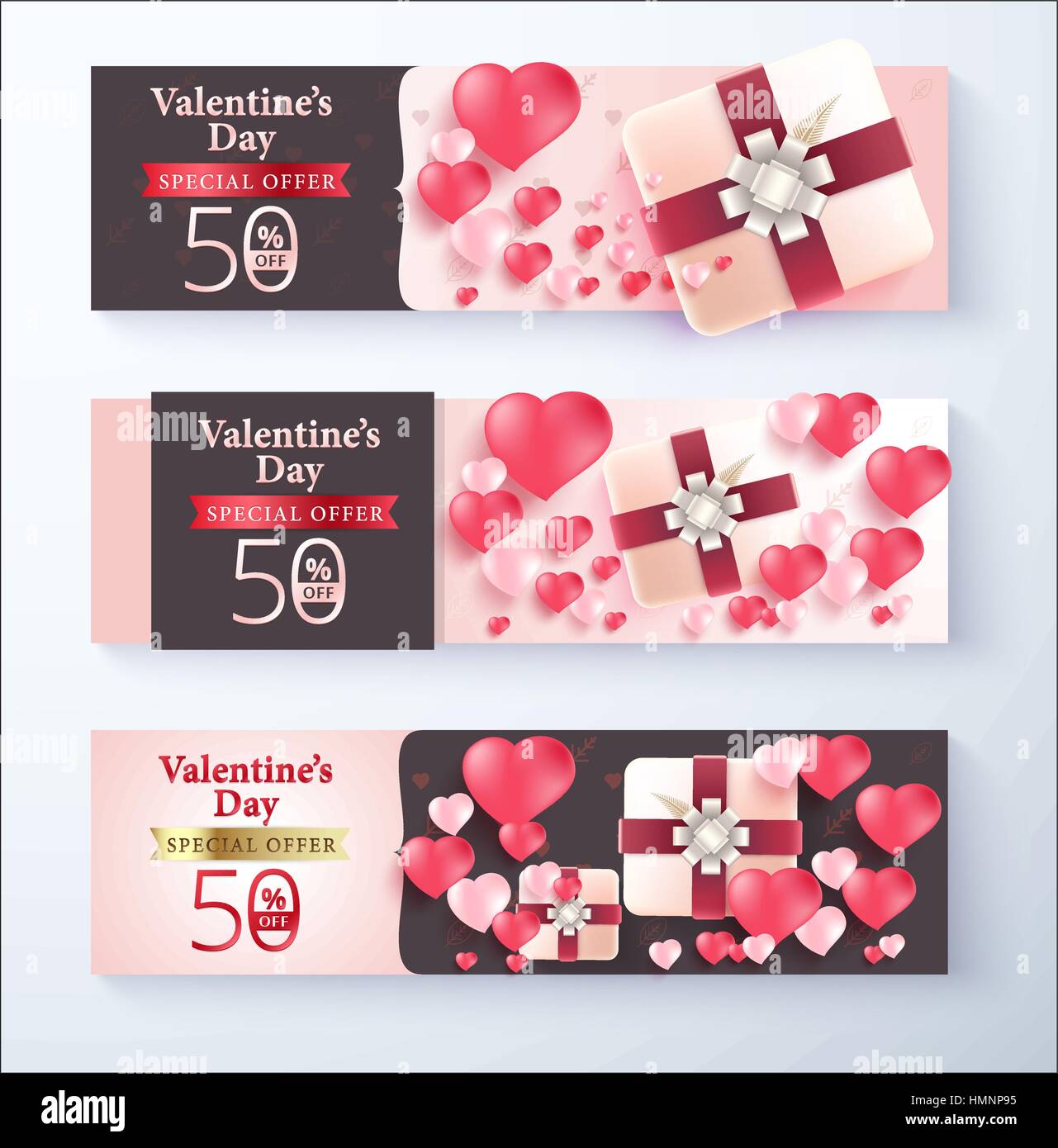 Il giorno di San Valentino offerta speciale 50% di sconto promozione banner. vettore design banner Illustrazione Vettoriale