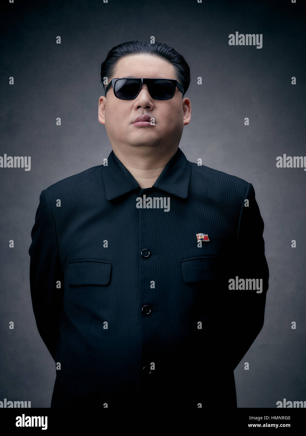 La Corea del Nord leader Kim Jong-Un lookalike durante la sua visita a Hong Kong. Egli è il principale e più noto Kim Jong-Un lookalike nel mondo. Foto Stock