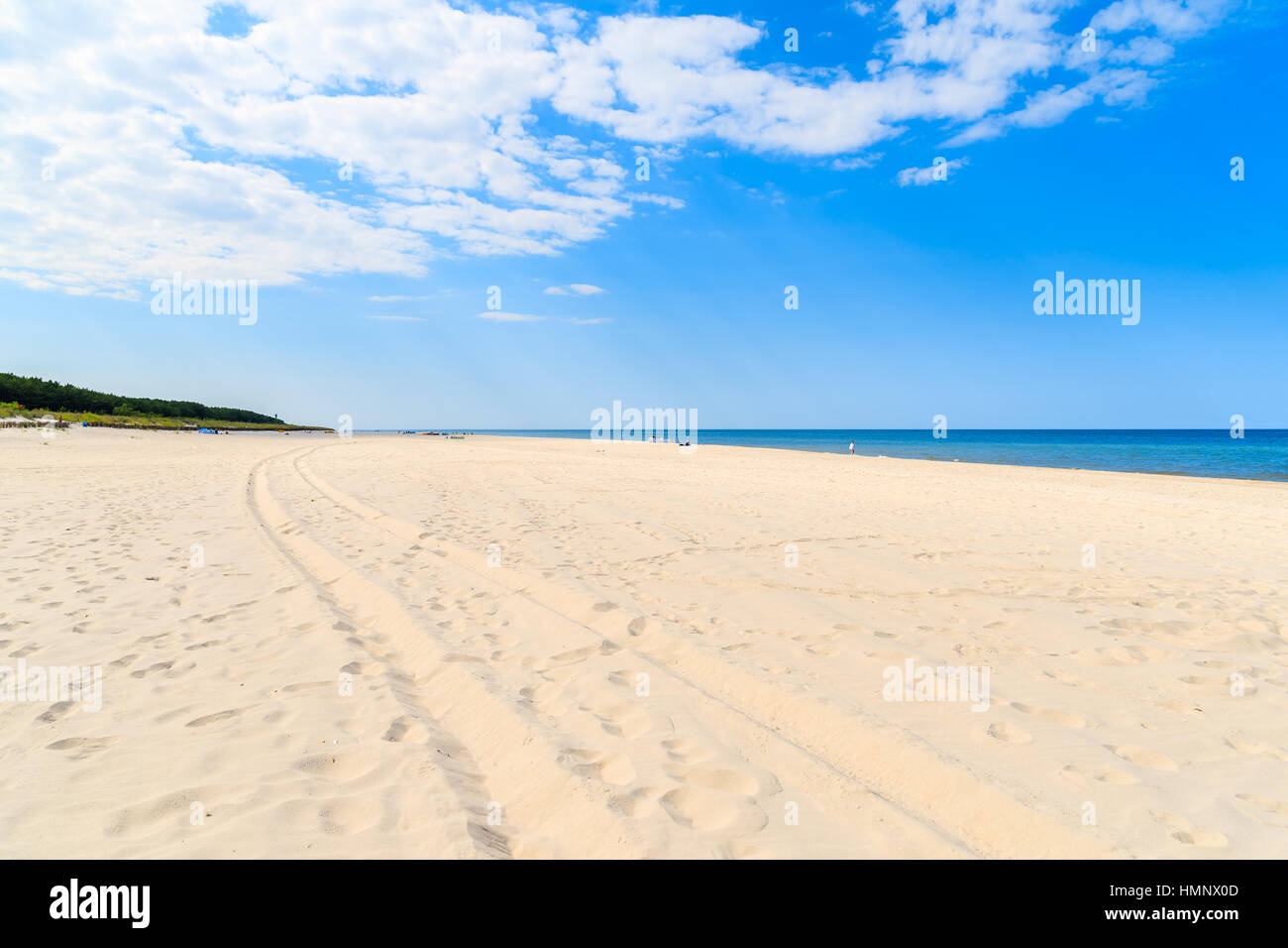 Vista Jurata di spiaggia di sabbia bianca, Mar Baltico, Polonia Foto Stock