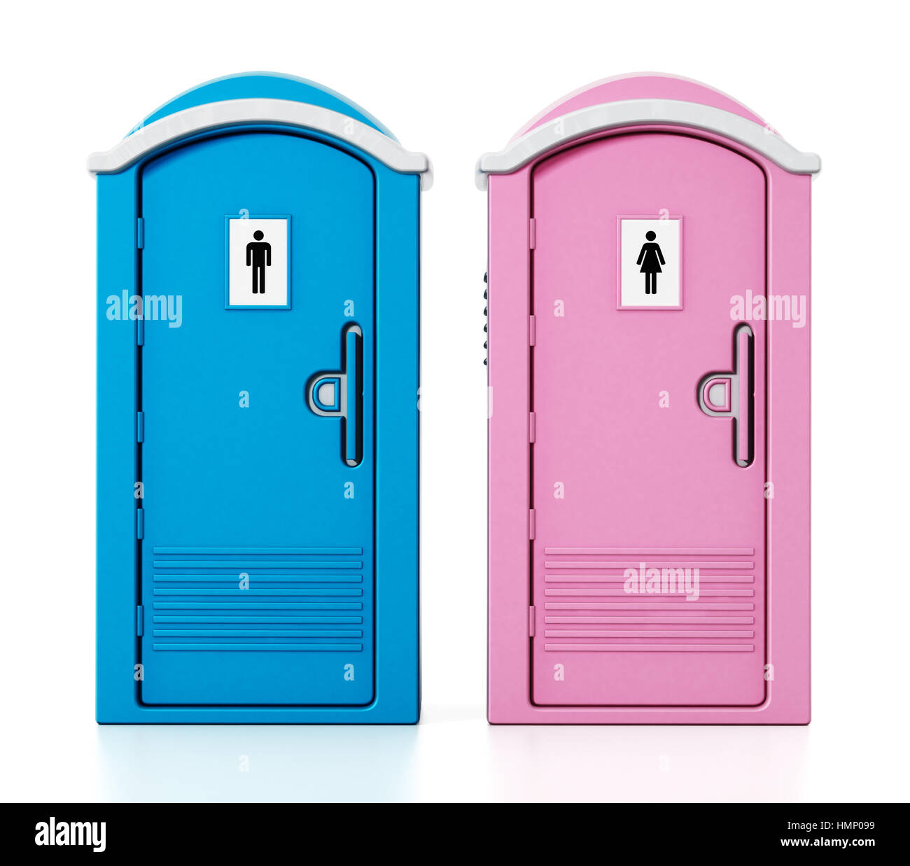 Portable uomo blu e rosa donne WCs. 3D'illustrazione. Foto Stock