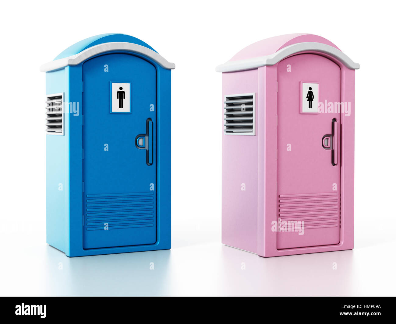 Portable uomo blu e rosa donne WCs. 3D'illustrazione. Foto Stock