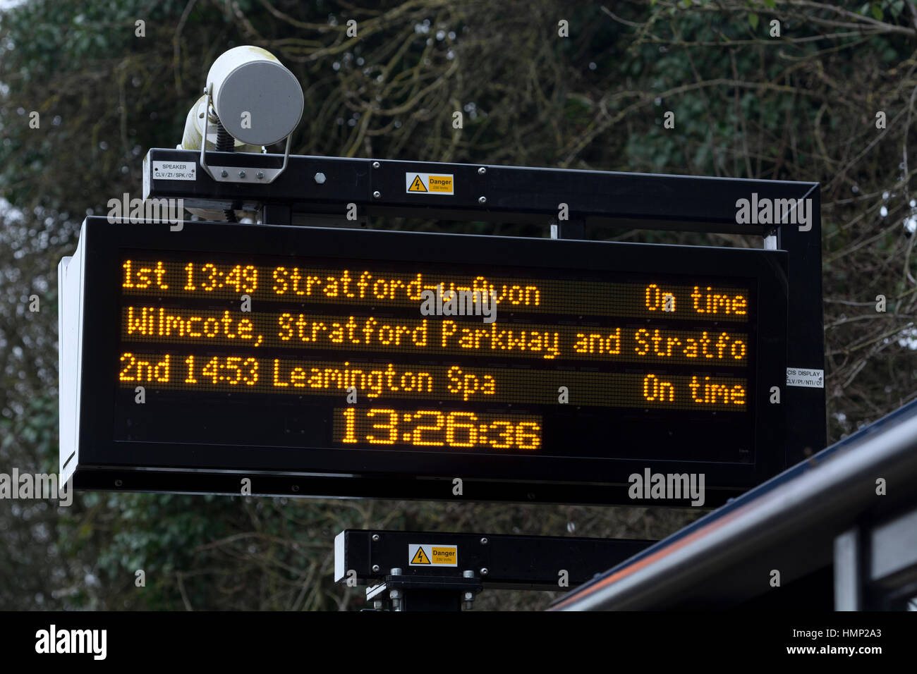 Treno informazioni segno a Claverdon stazione, Warwickshire, Inghilterra, Regno Unito Foto Stock