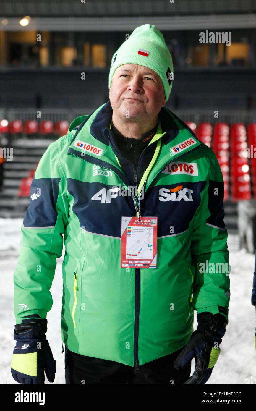 ZAKOPANE, Polonia - 22 gennaio 2016: FIS Ski Jumping World Cup a Zakopane o/p Apoloniusz Tajner presidente PZN Foto Stock