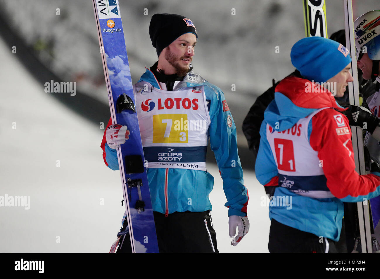 ZAKOPANE, Polonia - 23 gennaio 2016: FIS Ski Jumping World Cup a Zakopane o/p Manuel Fettner AUT Foto Stock