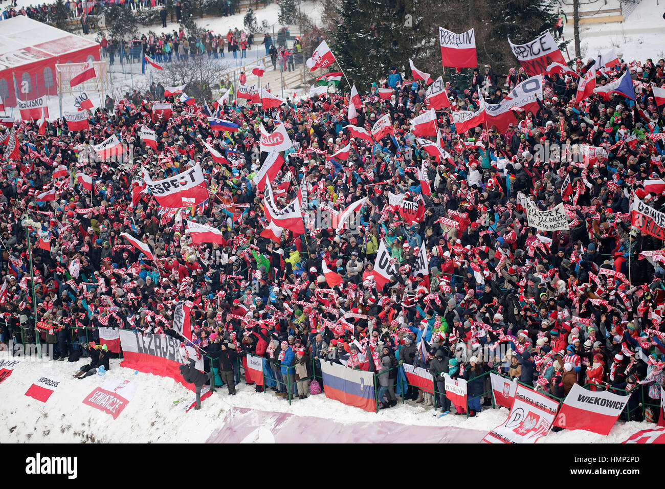 ZAKOPANE, Polonia - 23 gennaio 2016: FIS Ski Jumping World Cup a Zakopane o/p ventole Foto Stock