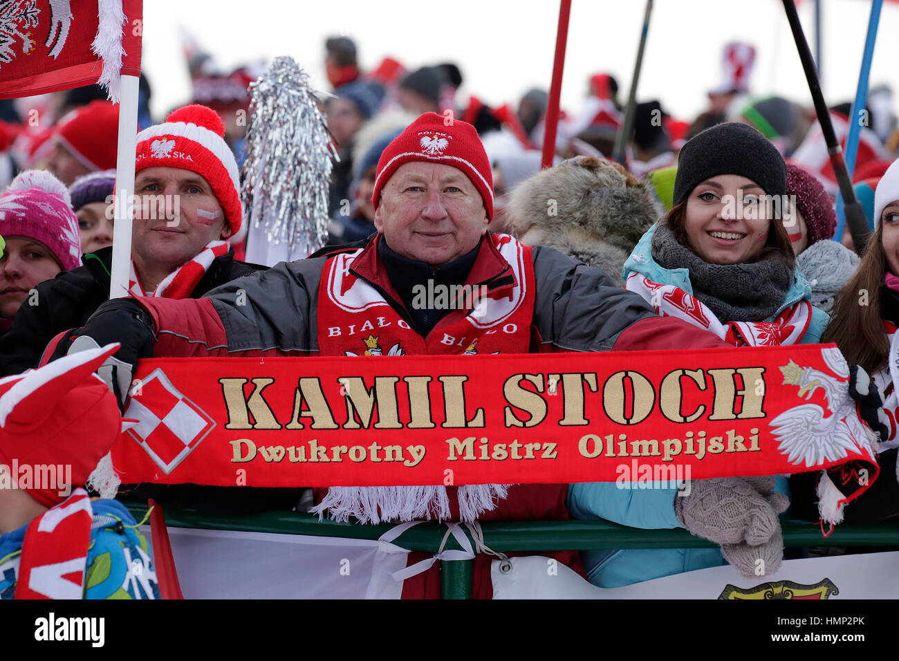 ZAKOPANE, Polonia - 23 gennaio 2016: FIS Ski Jumping World Cup a Zakopane o/p ventole Foto Stock