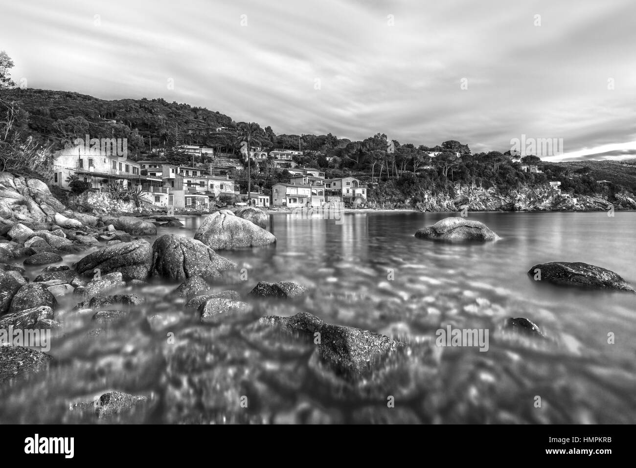 Meraviglioso tramonto sulla spiaggia della Biodola, Portoferraio, Isola d'Elba, Italia Foto Stock