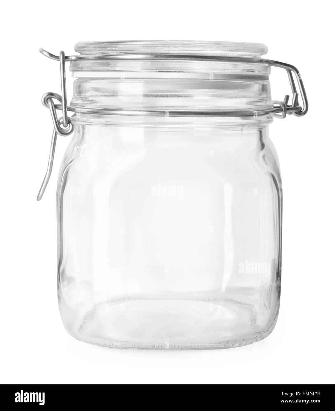 Svuotare il vasetto di vetro isolato su bianco Foto Stock