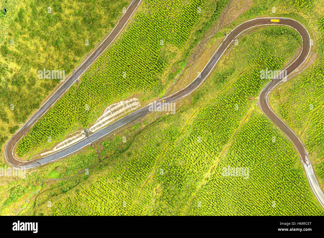 Alta Altitudine Panoramica della strada di accesso nel Parco Nazionale di Cotopaxi Ecuador verticale di immagini aeree Foto Stock