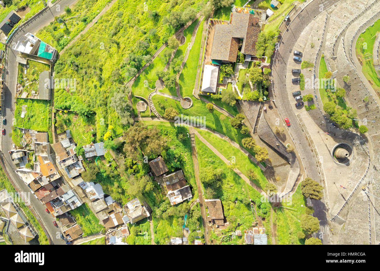 Quito Ecuador Panecillo Hill Parcheggio e costruzione circostante Riprese aeree Foto Stock